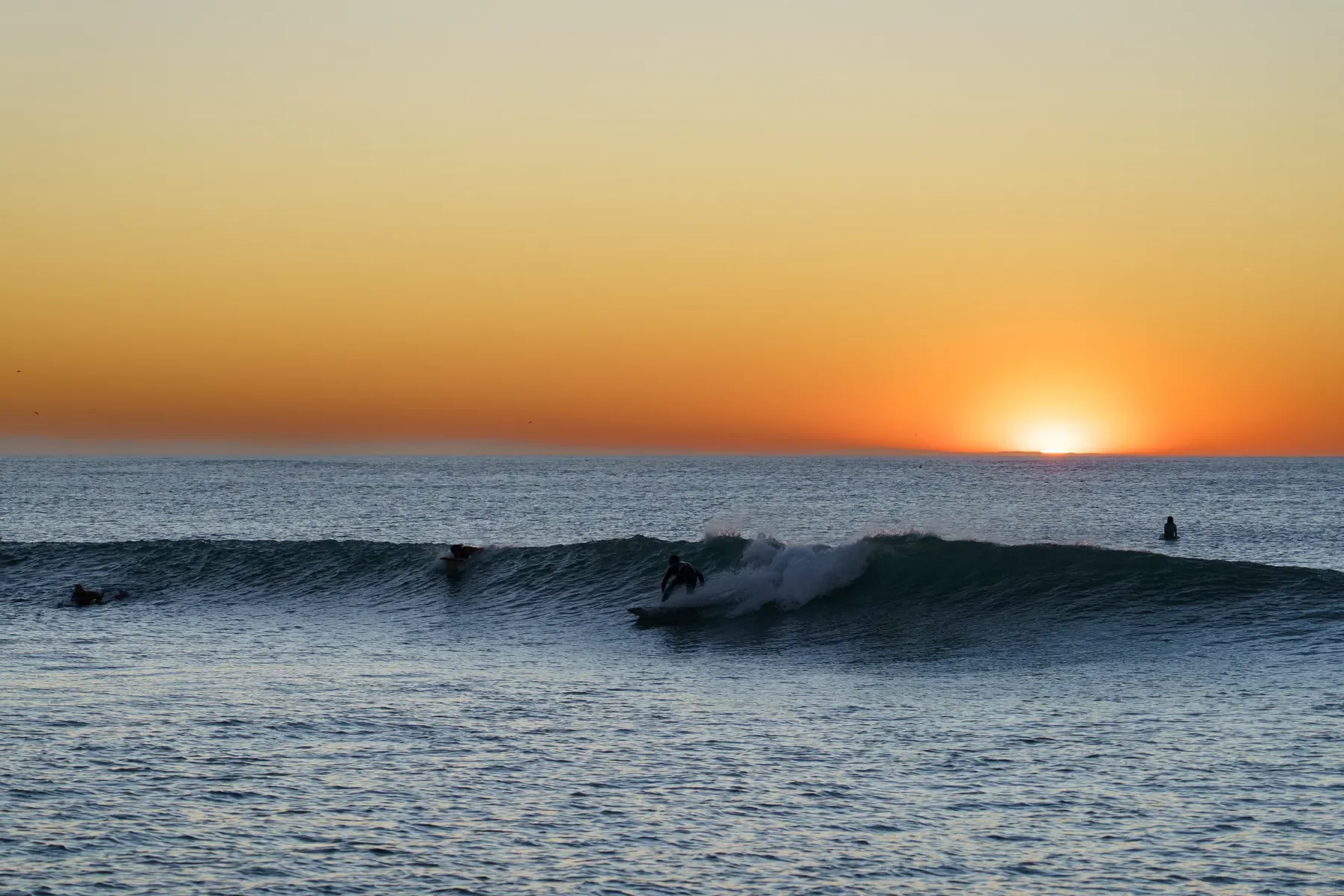 Surfeur sur une vague au coucher du soleil à la plage du Santocha à Capbreton